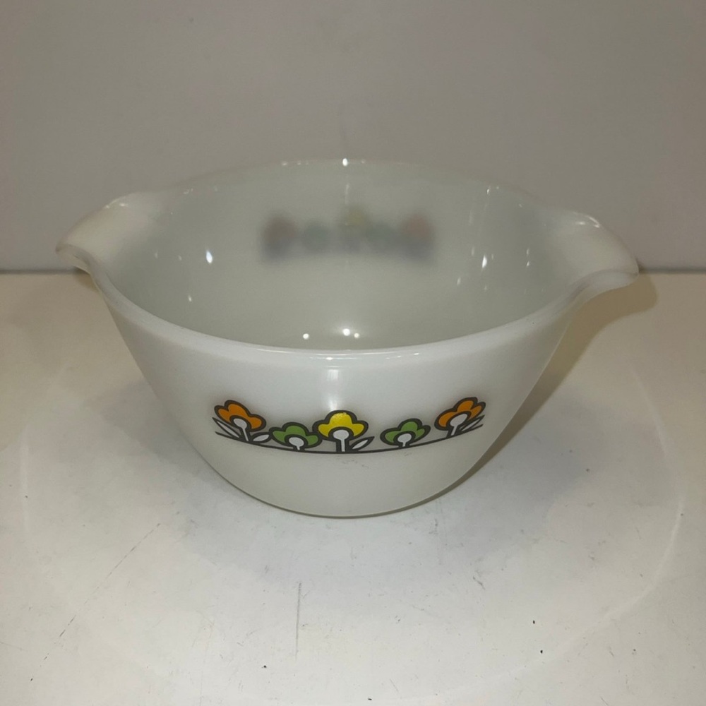 Vintage Anchor Hocking Fire King Summerfield Flowers Mixing Bowl Dual Handles